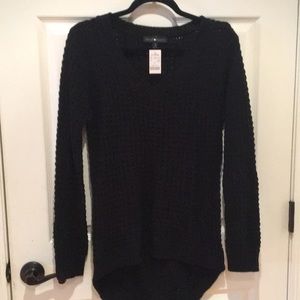 Black Cable Knit V-Neck Sweater